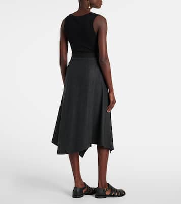 Jupe midi asymétrique en laine et cachemire | Loewe