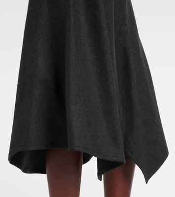 Jupe midi asymétrique en laine et cachemire | Loewe