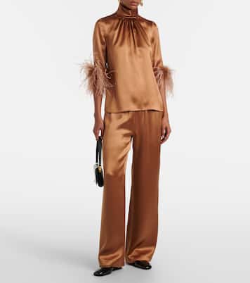 Top aus Seidensatin mit Federn | Dolce&Gabbana