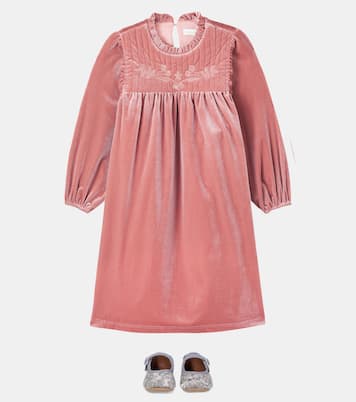 Domitilla embroidered ruffled velvet dress | C'era Una Volta