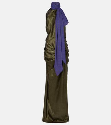 Printed halterneck open-back silk satin gown | Dries Van Noten