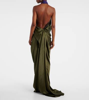 Printed halterneck open-back silk satin gown | Dries Van Noten