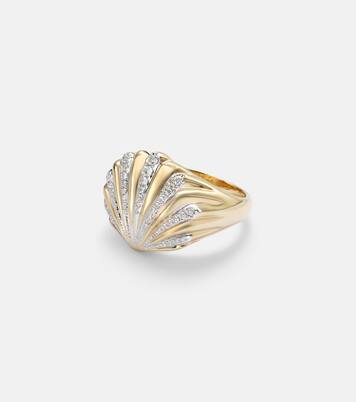 Chevalière Coquillage 18kt gold ring with diamonds | Yvonne Léon