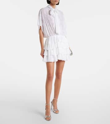 Lauren semi-sheer tiered lace minidress | Norma Kamali