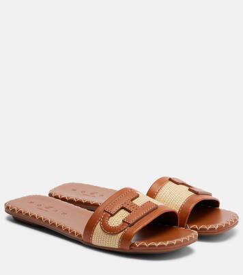 Leather-trimmed raffia slides | Hogan