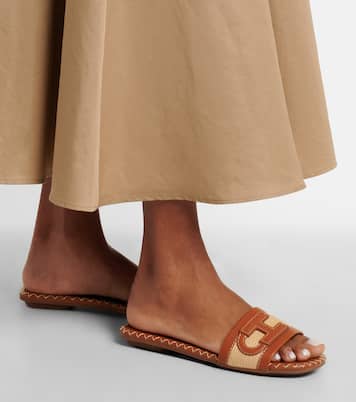 Leather-trimmed raffia slides | Hogan