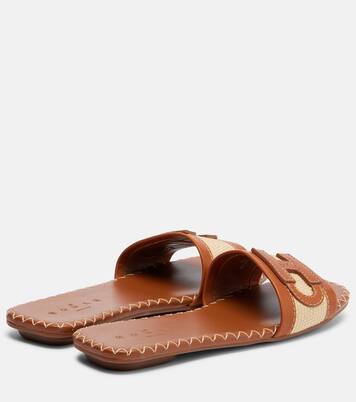 Leather-trimmed raffia slides | Hogan