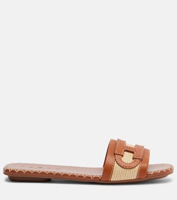 Leather-trimmed raffia slides | Hogan