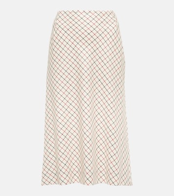 Falda midi de lana y seda a cuadros | Maison Margiela