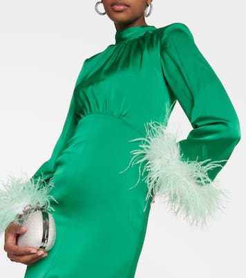 Feather-trimmed satin gown | Self-Portrait