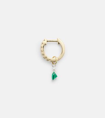 Orecchino singolo in oro bianco 14kt con smeraldi e diamanti | Roxanne First