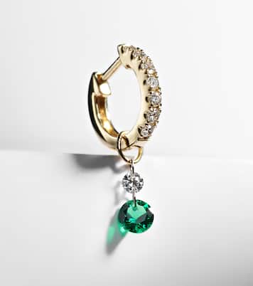 Orecchino singolo in oro bianco 14kt con smeraldi e diamanti | Roxanne First