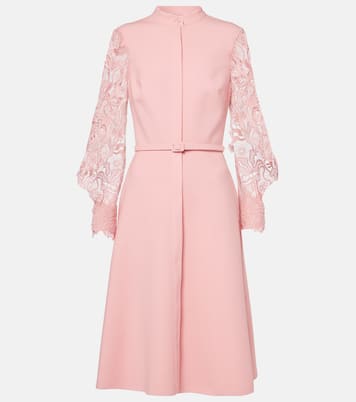 Robe midi en laine mélangée et dentelle | Oscar de la Renta