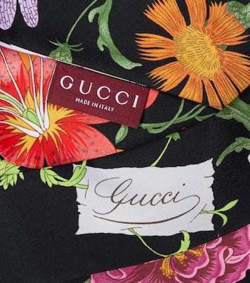 Foulard in twill di seta con stampa | Gucci