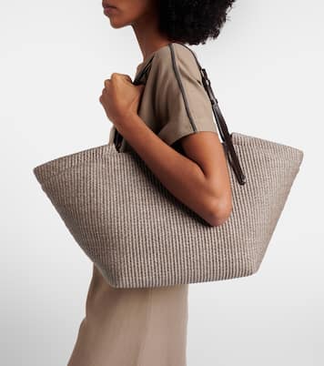 Leather-trimmed raffia tote bag | Brunello Cucinelli