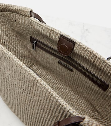 Leather-trimmed raffia tote bag | Brunello Cucinelli