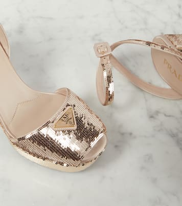 Sequined satin platform sandals | Prada