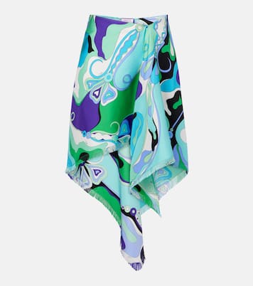 Falda corta asimétrica Orchidee de seda  | Pucci