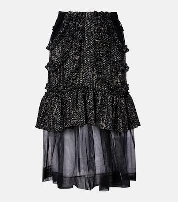 Tulle-trimmed high-rise tweed midi skirt | Simone Rocha