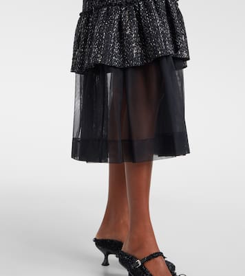 Tulle-trimmed high-rise tweed midi skirt | Simone Rocha