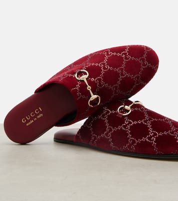 Lucy GG Crystal velvet mules | Gucci
