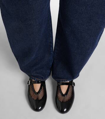 Leather-trimmed fishnet ballet flats | Alaïa
