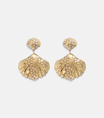 Boucles d'oreilles Scallop Shell en or 14 kt (585/1000) avec perles et diamants | Sydney Evan