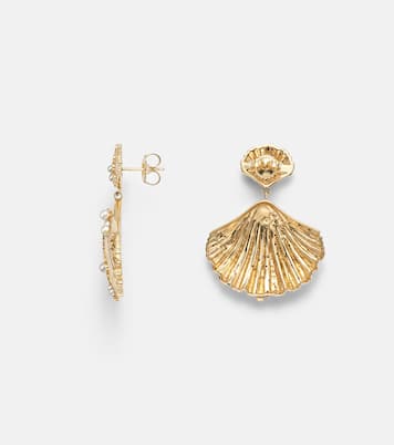 Boucles d'oreilles Scallop Shell en or 14 kt (585/1000) avec perles et diamants | Sydney Evan