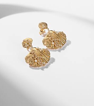 Boucles d'oreilles Scallop Shell en or 14 kt (585/1000) avec perles et diamants | Sydney Evan