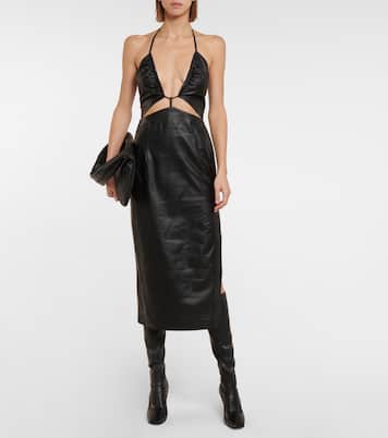V-neck leather midi dress | Zeynep Arçay