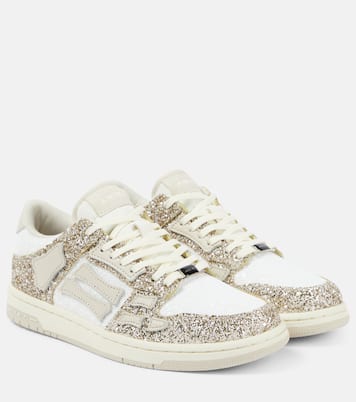 Skel Top glitter leather-trimmed sneakers | Amiri