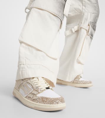 Skel Top glitter leather-trimmed sneakers | Amiri