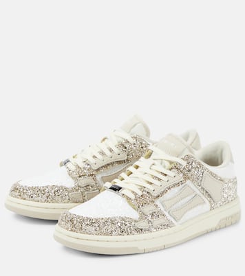 Skel Top glitter leather-trimmed sneakers | Amiri