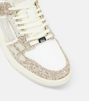 Skel Top glitter leather-trimmed sneakers | Amiri
