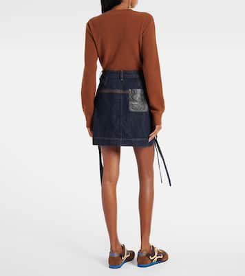 Mini-jupe Anagram en jean et cuir | Loewe
