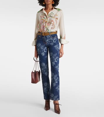 플로럴 자카드 슬림 진 | Etro