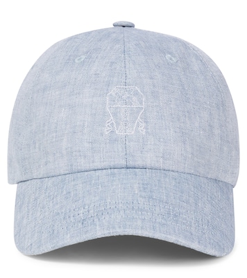 Leather-trimmed linen baseball cap | Brunello Cucinelli Kids