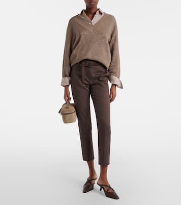 Monili珠饰棉质混纺修身裤装 | Brunello Cucinelli