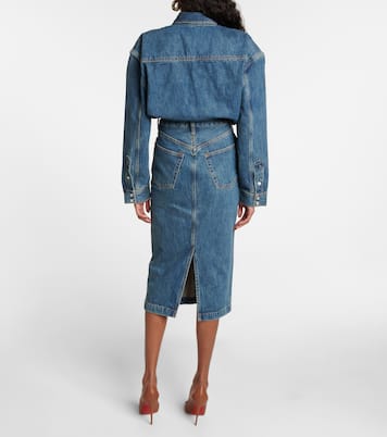 Falda midi en denim de tiro alto | Wardrobe.NYC