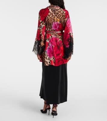 Printed lace-trimmed silk cardigan | Camilla