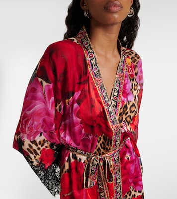 Printed lace-trimmed silk cardigan | Camilla