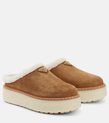 Evolve shearling-lined suede platform mules | Prada