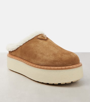 Evolve shearling-lined suede platform mules | Prada