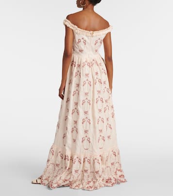 Besticktes Maxikleid Achiote Florero aus Leinen | Agua by Agua Bendita