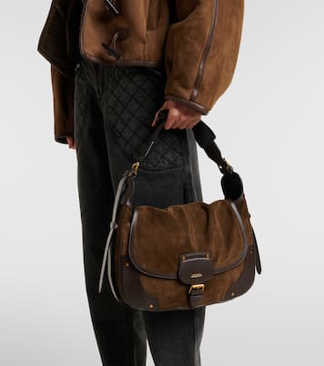 Sierra leather-trimmed suede shoulder bag | Isabel Marant