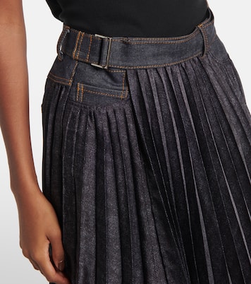Falda midi plisada de denim | Sacai