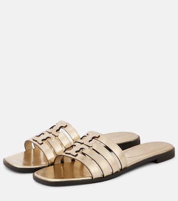 Ines metallic leather slides | Tory Burch