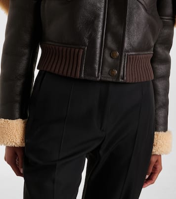 Cropped shearling-trimmed leather jacket | McQueen