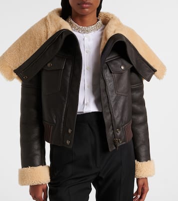 Cropped shearling-trimmed leather jacket | McQueen