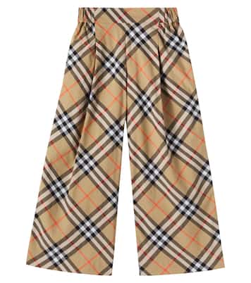 Pantaloni in cotone Burberry Check a gamba larga | Burberry Kids